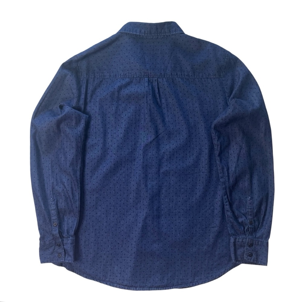 LIZ CLAIBORNE Navy Blue Cotton Blouse Shirt SZ L Casual Comfy Chambray Polka Dot - Picture 6 of 16
